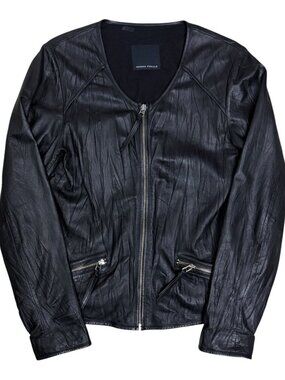 SECOND FEMALE LAMBS LEATHER Jacket Cropped Luxury Bomber Coat Womens Medium